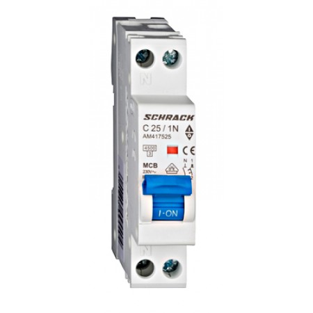 Întreruptor automat AMPARO, 4,5kA, C25A, 1P+N, 1modul Întreruptor automat AMPARO, 4,5kA, C25A, 1P+N, 1modul